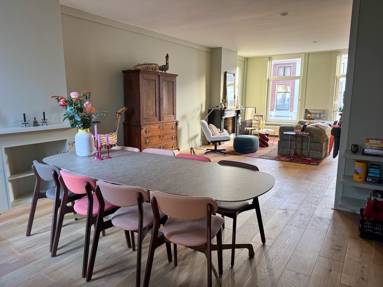 Tafel Groen Textiel met stoelen